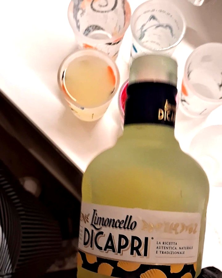 Chilled limoncello and shot glasses ready after dinner